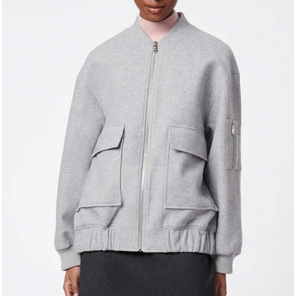 Bernando Oversized Wool Bomber Jacket Size Medium, Light Grey. NWT